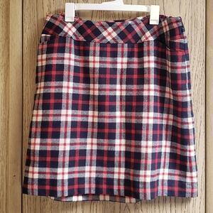 Talbots Wool Blend Short Pencil Skirt Sz 14W Plaid Red White Blue Pockets Preppy